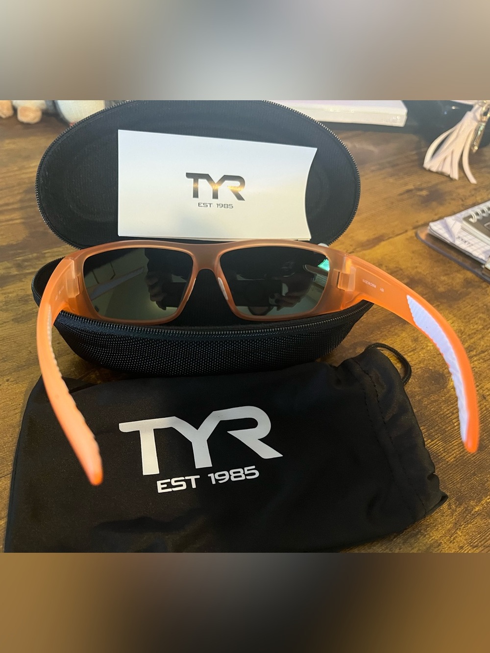 TYR Matte Orange Sport Sunglasses with Dark Lenses
